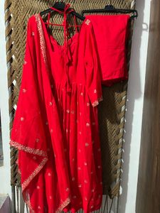 Stunning Red Anarkali 3 piece suit