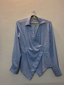 shein spread collar Wrap style hem shirt