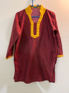 Maroon Kurta with Yellow Neckline