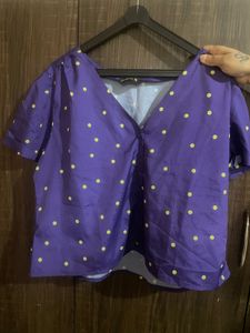 Purple Polka Dot Button-Up Top