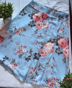 Light Blue Floral Print Ethnic Skirt
