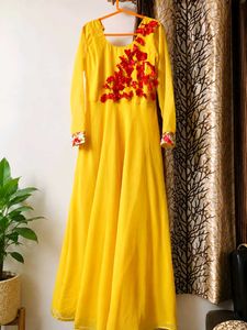 long yellow beautiful gown