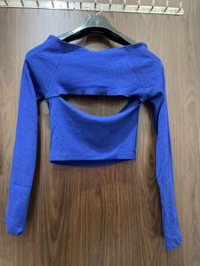 Royal Blue Ribbed Cut-Out Crop Top🦋