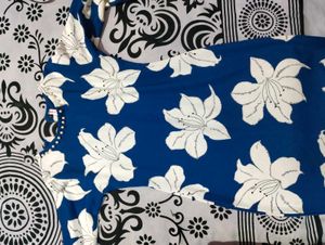 Blue Floral Print midi dress with Pearl Detail