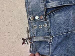 y2kbutton mid waist Flared Blue Denim Jeans