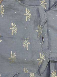 Side High slit Blue Kurta Set with Lotus Print