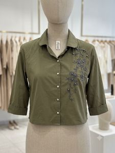 Olive Green Embroidered Button-Up Shirt