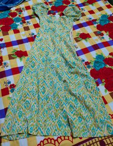 Boho Print Puff Sleeve Midi Dress