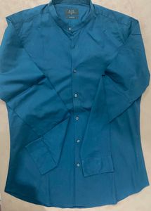 Stylish Blue Mandarin Collar Shirt