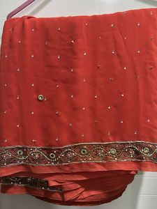 Red Rust  Embellished Saree