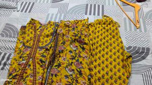 beautiful yellow Floral Print Kurta with Dupatta
