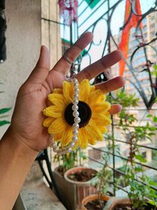Sunflower Keychain with Pearls