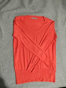 Coral V-Neck Long Sleeve Top