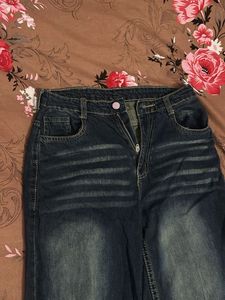 Womens Wide Leg Blue Denim Jeans
