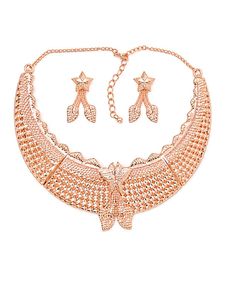 Elegant Rose Gold Butterfly Necklace & Earring Set