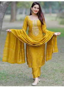 Libas Mustard Yellow Embroidered Kurta Set