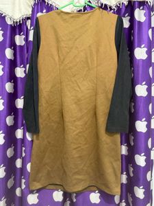 Suede pinafore dress with long sleeve top