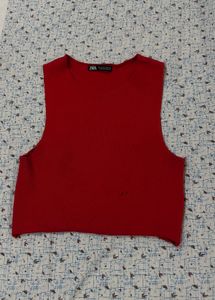 Zara Red Sleeveless Crop Top
