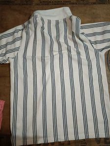 Striped Zip-Neck Polo Top