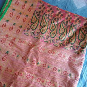 Elegant Pink Banarasi Silk Saree with Golden Zari