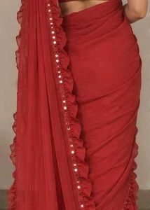 Ethnic Wear Maroon Colour Ruffle Georgette Saree