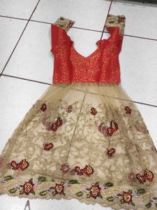 Green Ethnic Skirt with net frok style kurta wit