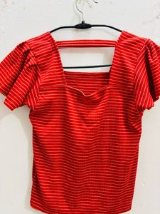 Red Striped Square Neck Top