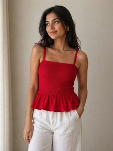 Chic Smocked Red Peplum Top