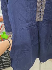 Navy Blue Kurta with Embellished Neckline