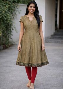 Elegant Olive Green Anarkali Kurta with Intricate