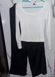 Classic White Long Sleeve Top & Black Zudio Pants