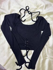 Black Corset Lace-Up Crop Top