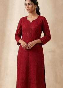 Red Embroidered Kurta