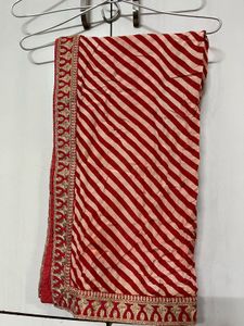 Red & Beige Striped duppata