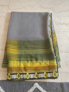 Elegant Saree - Grey, Yellow &amp; Green