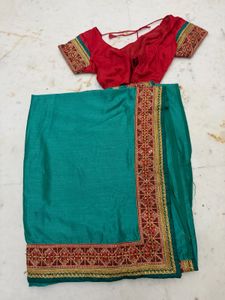 partywear Beautiful Teal Saree with Deer Motif