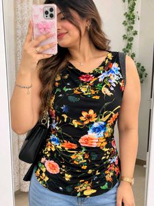 Women's Black Floral Print Sleeveless Top 34"-38"
