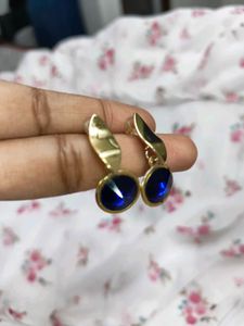 Blue Stone And Gold Statement Earrings