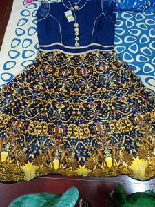 Elegant Blue &amp; Gold Lehenga Choli