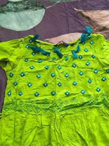 Bright Green Embroidered Kurta with Tassels