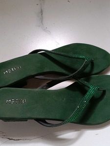 Green Embellished Flip Flops