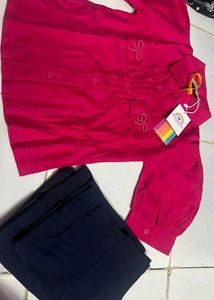 unused kruPink Puffed Sleeves Shirt with Bow Detai