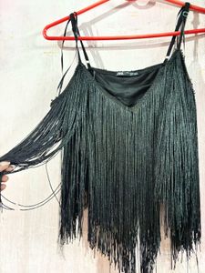 ZARA Black Fringe Camisole Top