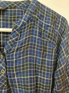 Blue Plaid Long Sleeve Top