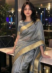 25 years Elegant Grey Saree with Gold Border