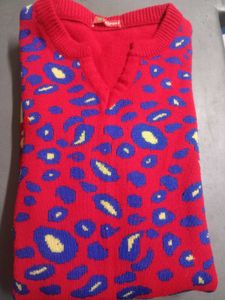 Red Leopard Print Knit Sweater