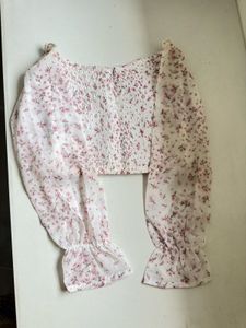 Floral Smocked Crop Top with Puff Sleeves