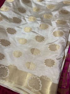Cream Gold Floral Saree