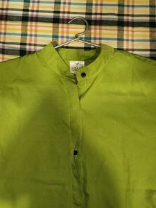 Green Mandarin Collar Shirt