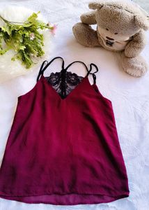 Burgundy Lace Trim Cami Top
